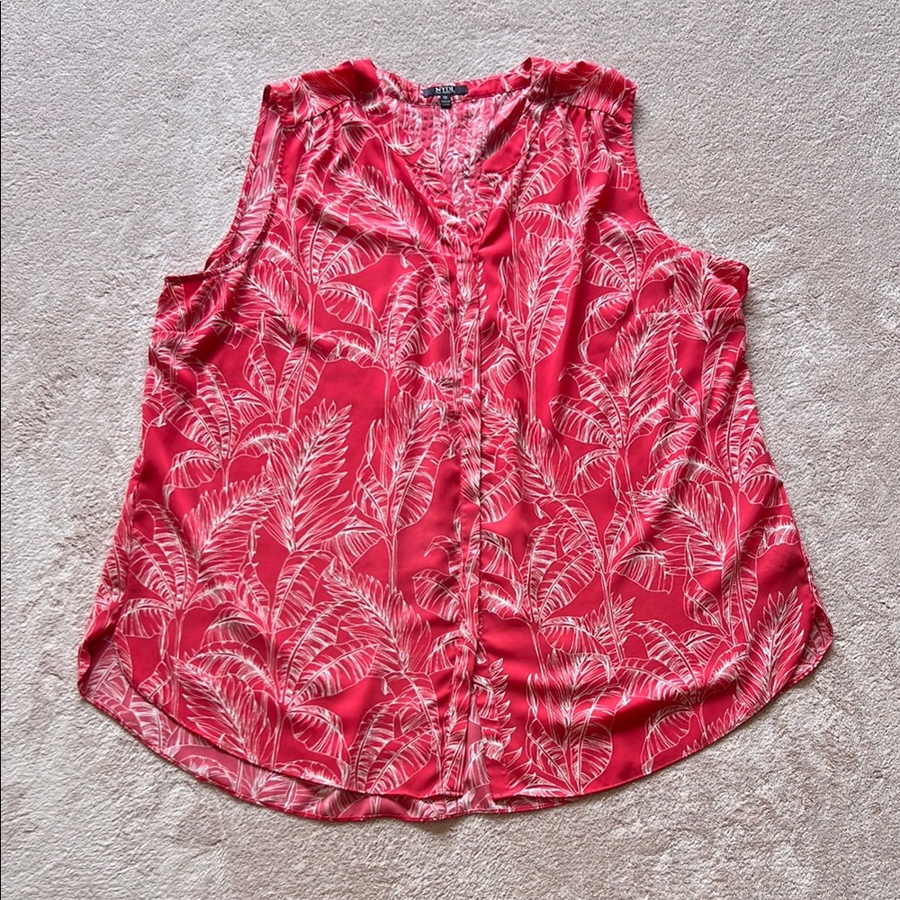 Women's Sleeveless Red Leaf Print Top NYDJ pin ticked back